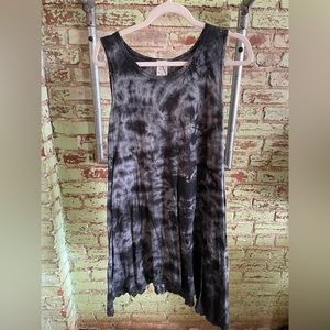 Black tie-dye cotton summer dress with lace hem